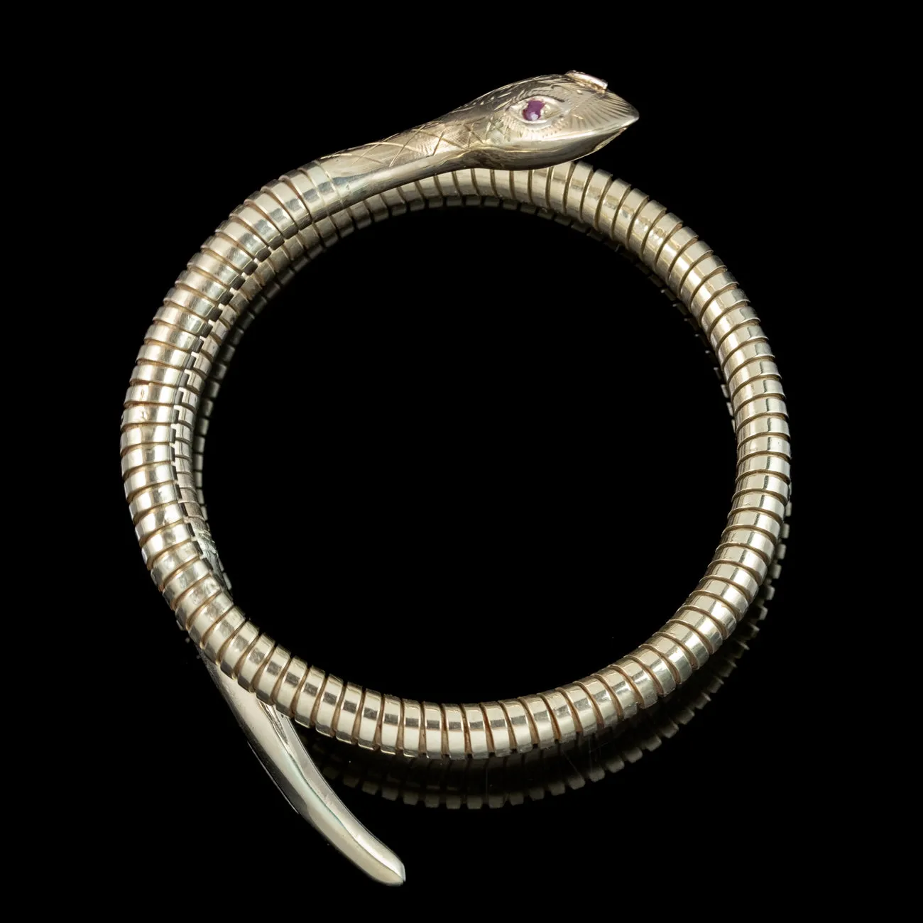 Vintage Snake Bangle 9ct Gold Ruby Eyes Smith And Pepper
