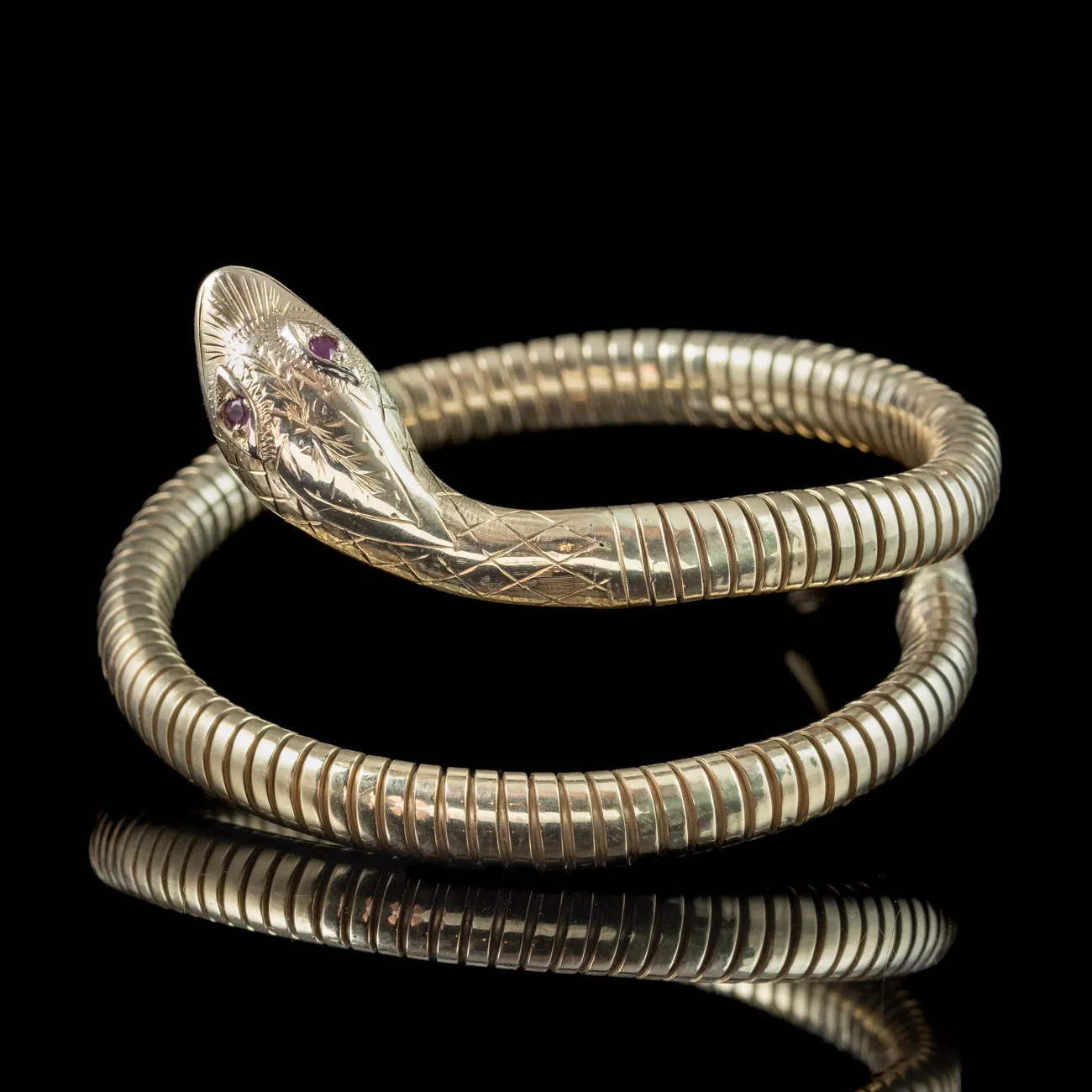 Vintage Snake Bangle 9ct Gold Ruby Eyes Smith And Pepper