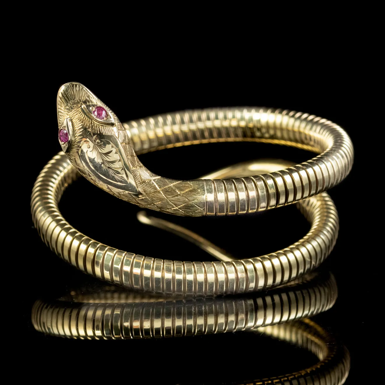 Vintage Snake Bangle Ruby Eyes 9ct Rolled Gold Smith And Pepper Dated 1962