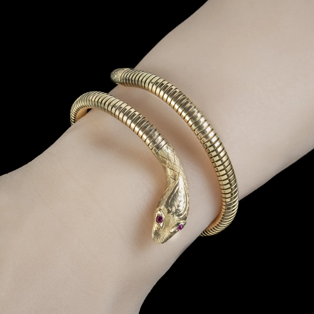 Vintage Snake Bangle Ruby Eyes 9ct Rolled Gold Smith And Pepper Dated 1962