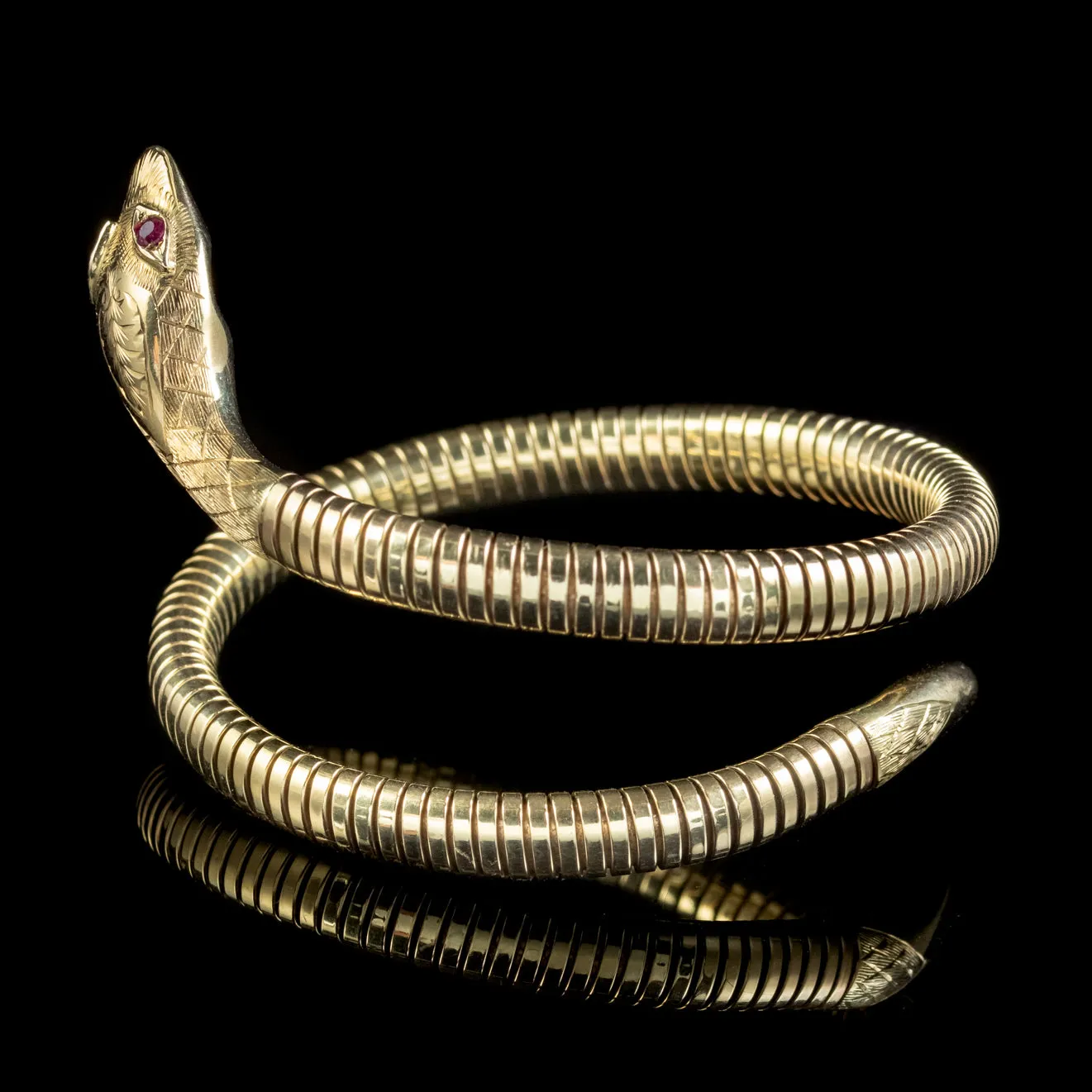 Vintage Snake Bangle Ruby Eyes 9ct Rolled Gold Smith And Pepper Dated 1962