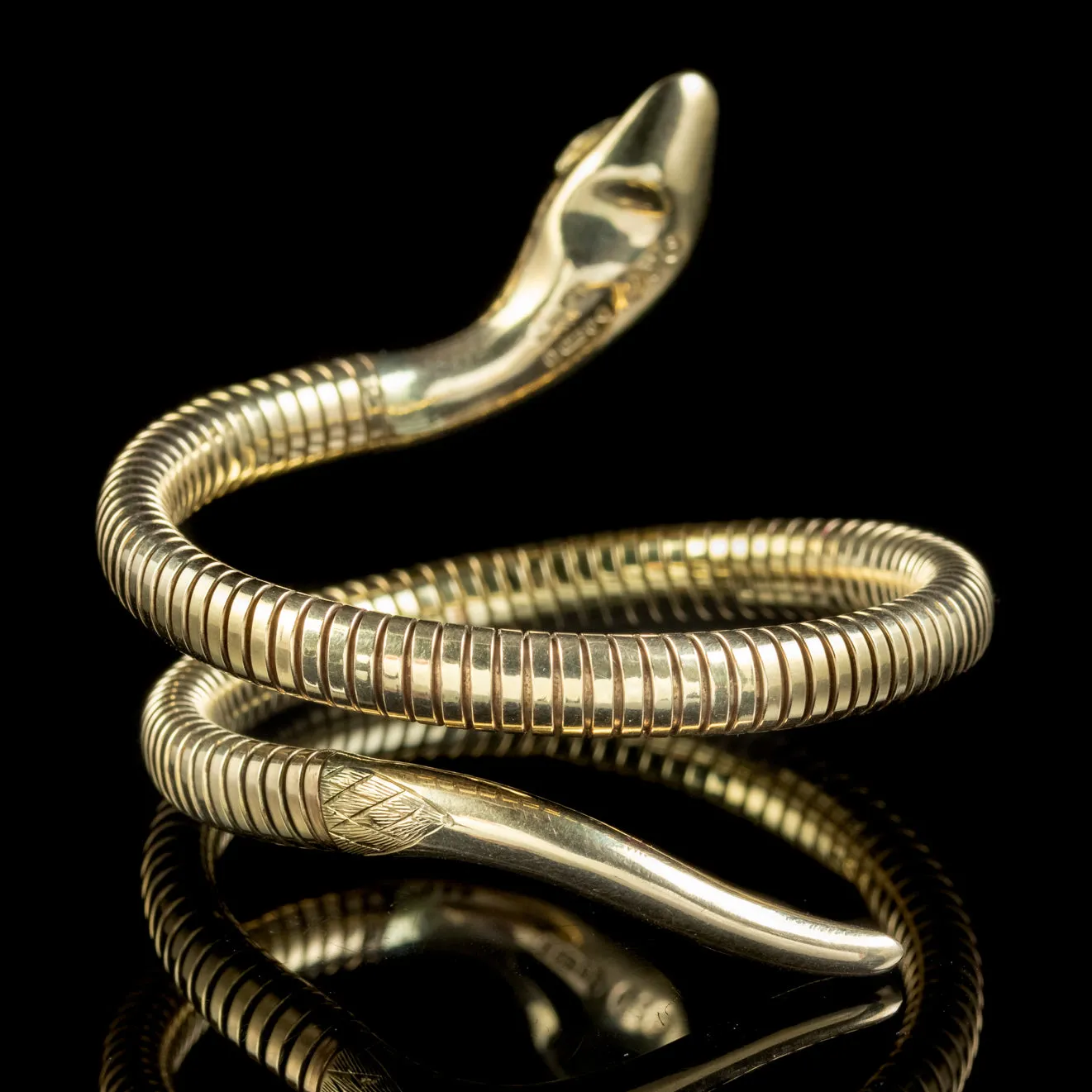 Vintage Snake Bangle Ruby Eyes 9ct Rolled Gold Smith And Pepper Dated 1962
