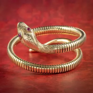 Vintage Snake Bangle Ruby Eyes 9ct Rolled Gold Smith And Pepper Dated 1962