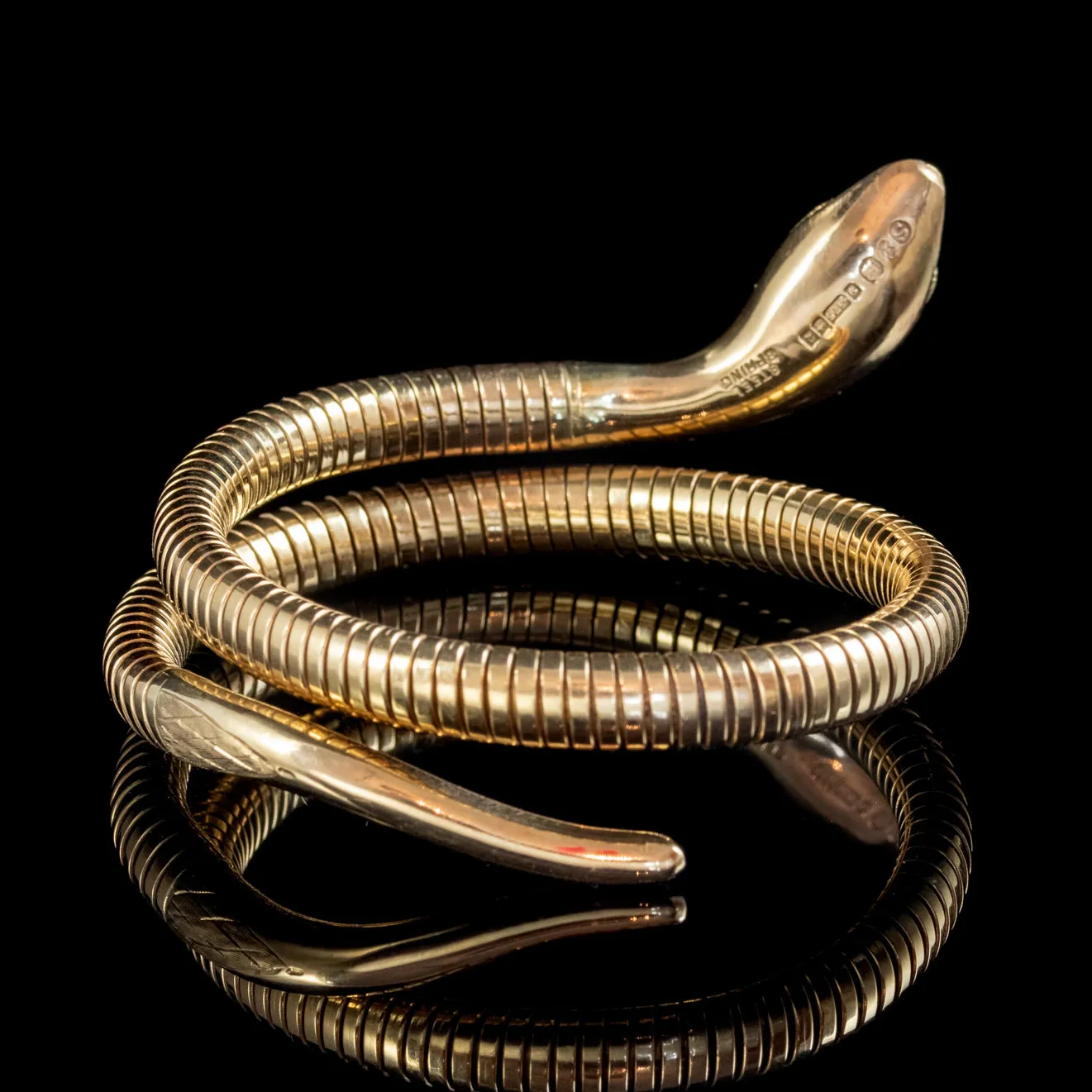 Vintage Snake Bangle Ruby Eyes 9ct Rolled Gold Smith And Pepper Dated 1966