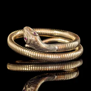 Vintage Snake Bangle Ruby Eyes 9ct Rolled Gold Smith And Pepper Dated 1966