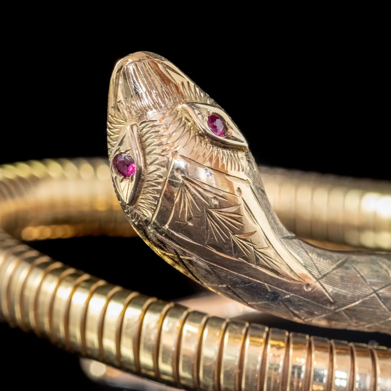 Vintage Snake Bangle Ruby Eyes 9ct Rolled Gold Smith And Pepper Dated 1966