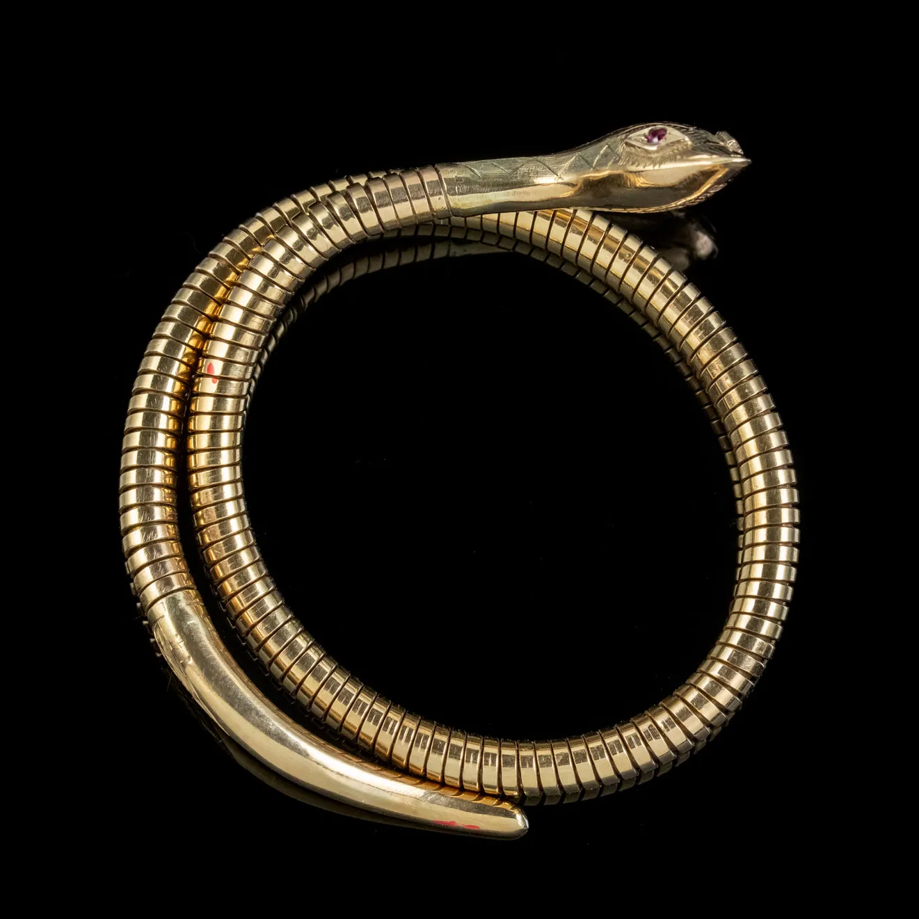 Vintage Snake Bangle Ruby Eyes 9ct Rolled Gold Smith And Pepper Dated 1966