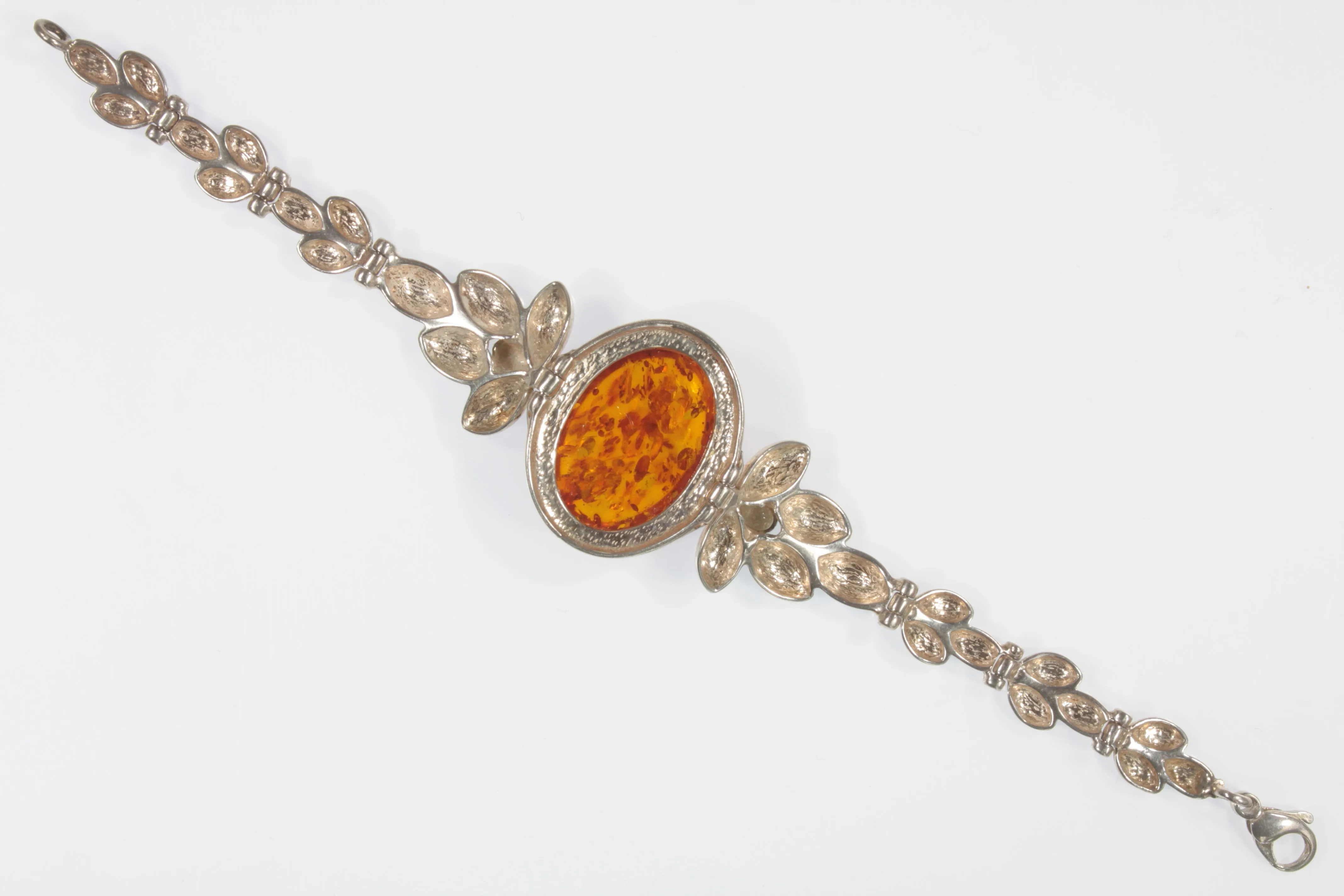 Vintage Sterling Silver Amber and leaves Bracelet 18.1g