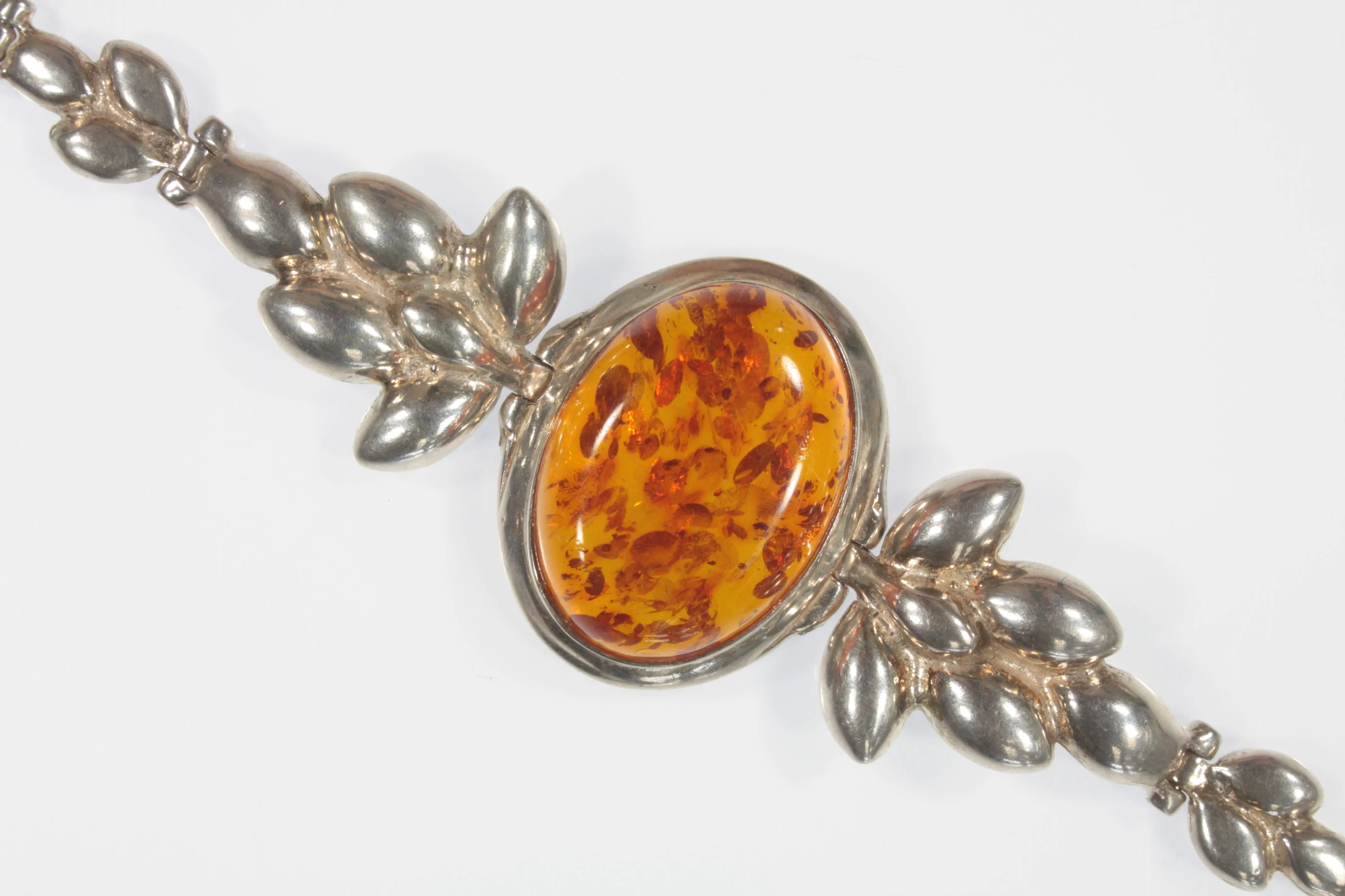 Vintage Sterling Silver Amber and leaves Bracelet 18.1g