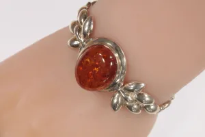 Vintage Sterling Silver Amber and leaves Bracelet 18.1g