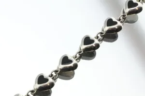 Vintage Taxco Mexico Sterling Silver Onyx Heart Bracelet Signed