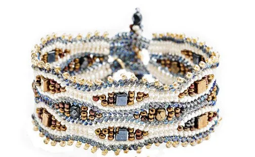 'Violetta' Beaded Bracelet: Cream & Bronze
