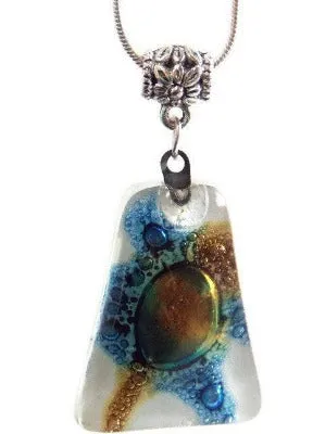 White brown and blue Pendant. Recycled GLass necklace.