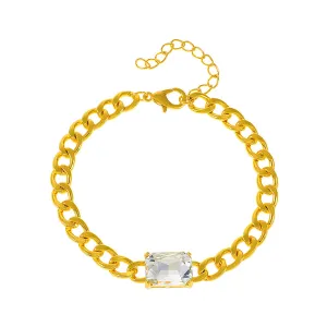 White Crystal & 18K Gold-Plated Curb Chain Bracelet
