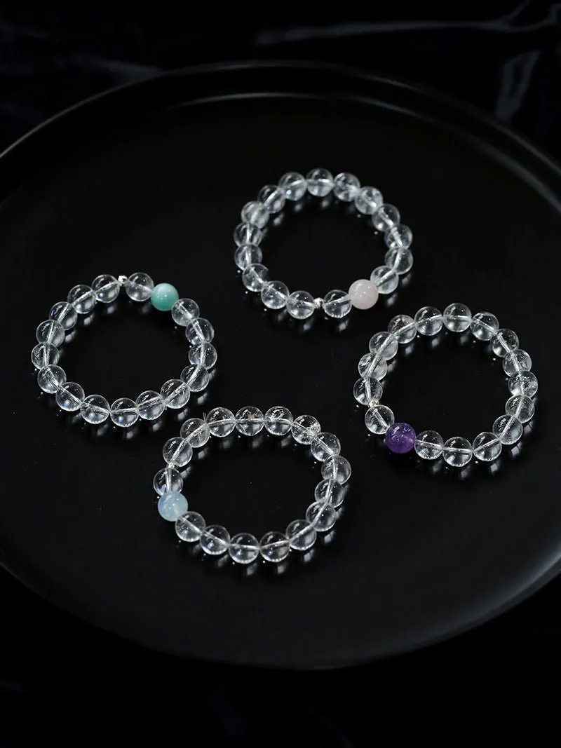 White Crystal Beaded Stretch Bracelet