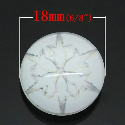 White Flower Design Glass Chunk Charm Button Fits Chunk Bracelet