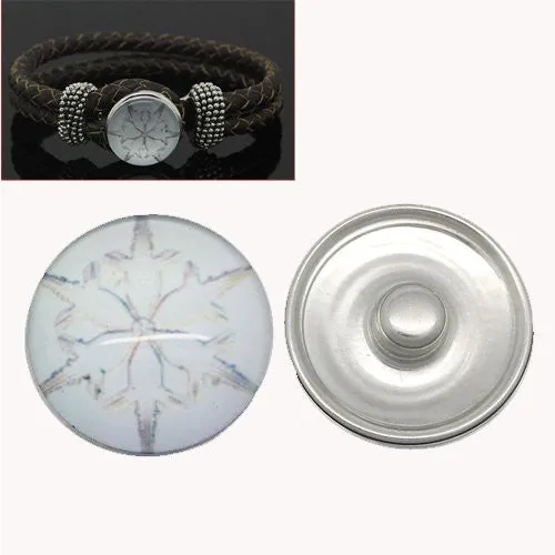 White Flower Design Glass Chunk Charm Button Fits Chunk Bracelet