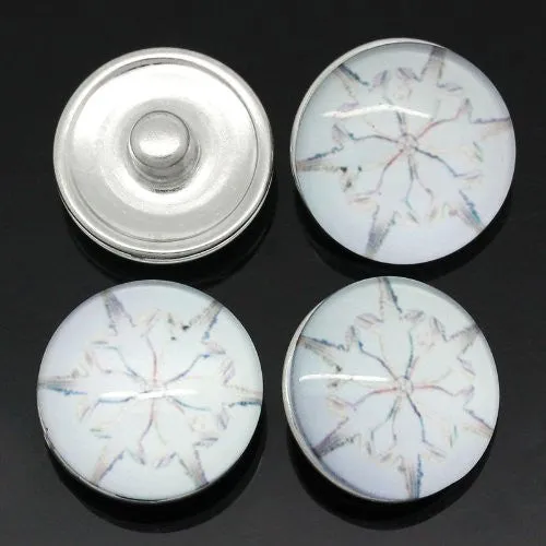 White Flower Design Glass Chunk Charm Button Fits Chunk Bracelet