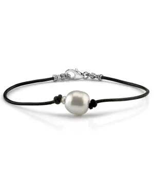 White South Sea Baroque Pearl Leather Bracelet 10mm