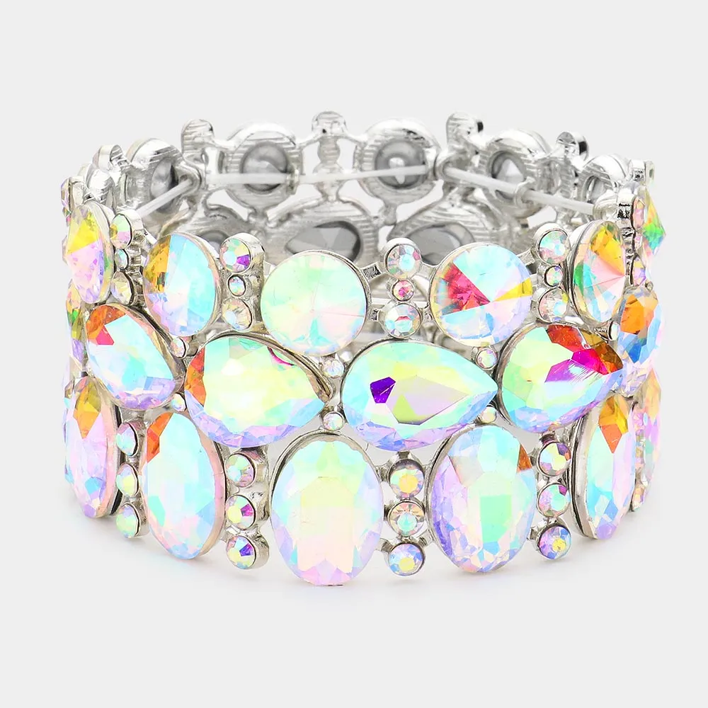 Wide AB Crystal Multi Cluster Stone Pageant Bracelet  | Prom Bracelet | 540167