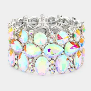 Wide AB Crystal Multi Cluster Stone Pageant Bracelet  | Prom Bracelet | 540167