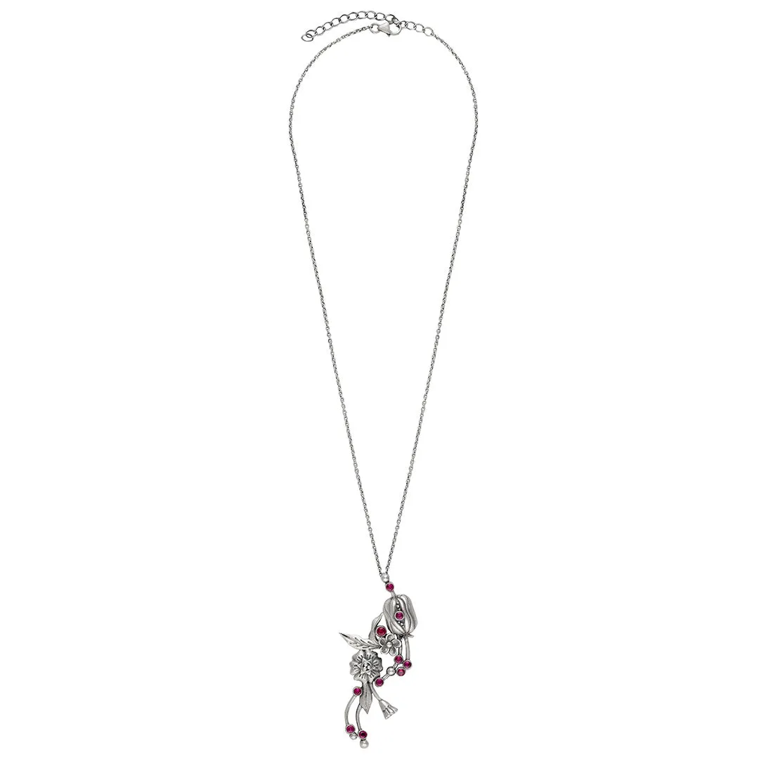 William Morris - Blossom Pod Vertical Silver Pendant With Chain by Moha
