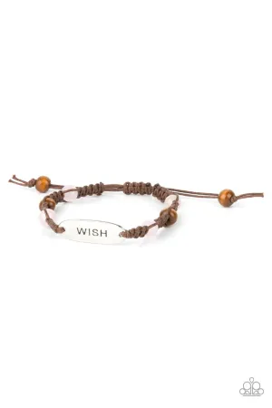 WISH This Way - Pink - Glossy and Wooden Bead Inspirational Paparazzi Pull-Cord Bracelet