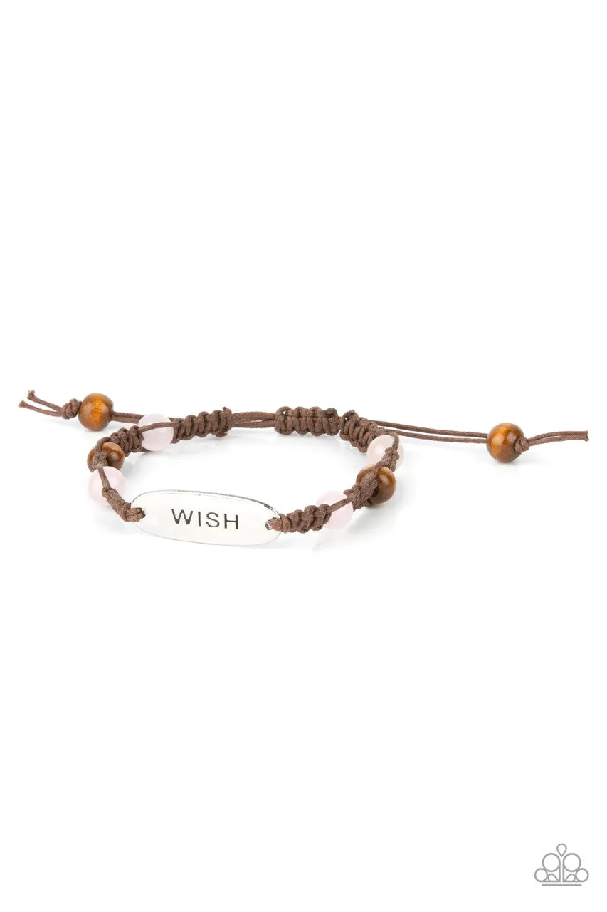 WISH This Way - Pink - Glossy and Wooden Bead Inspirational Paparazzi Pull-Cord Bracelet