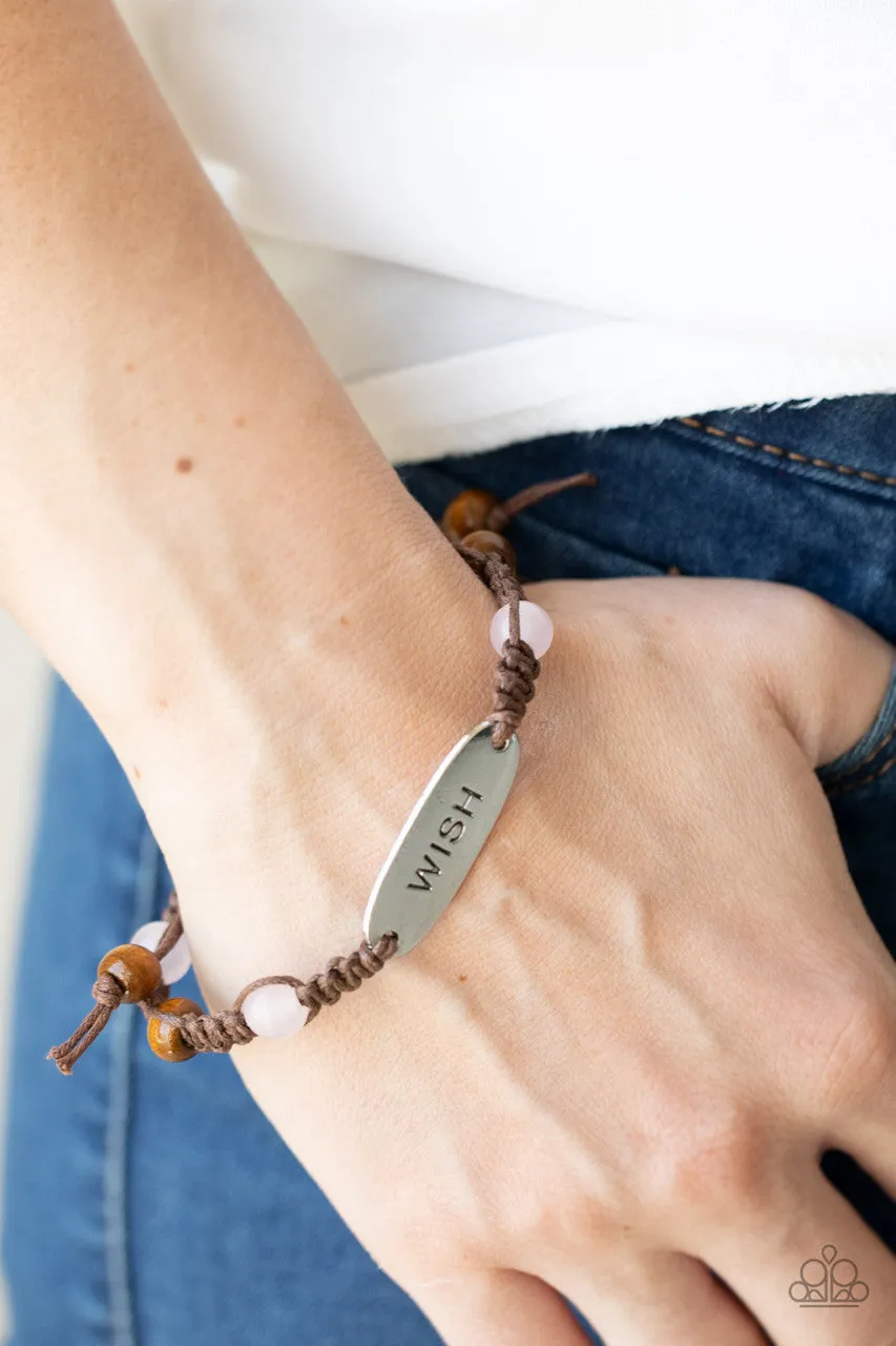 WISH This Way - Pink - Glossy and Wooden Bead Inspirational Paparazzi Pull-Cord Bracelet